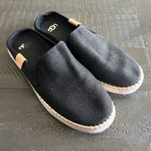 UGG Bren Slide Mule 7.5 Black Canvas Slip On Comfort Travel Coastal Casual